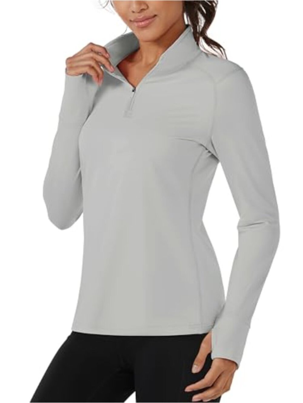 Fleece Lined 1/4 Zip Pullover Mock Neck Long Sleeve Workout Top